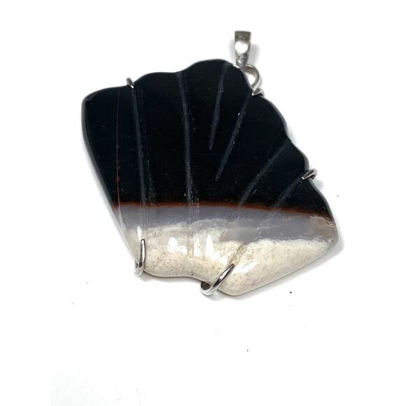 Agate Pendant Carved Pendant Sterling Silver Artisan Handcrafted Chunky - Picture 4 of 10